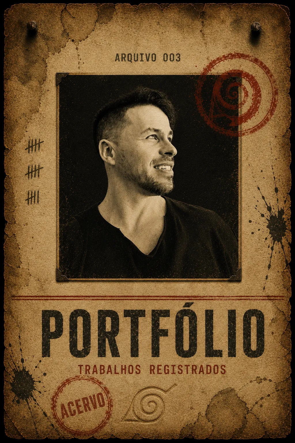 Cartaz de arquivo com o retrato de Mário Castro, carimbado ACERVO