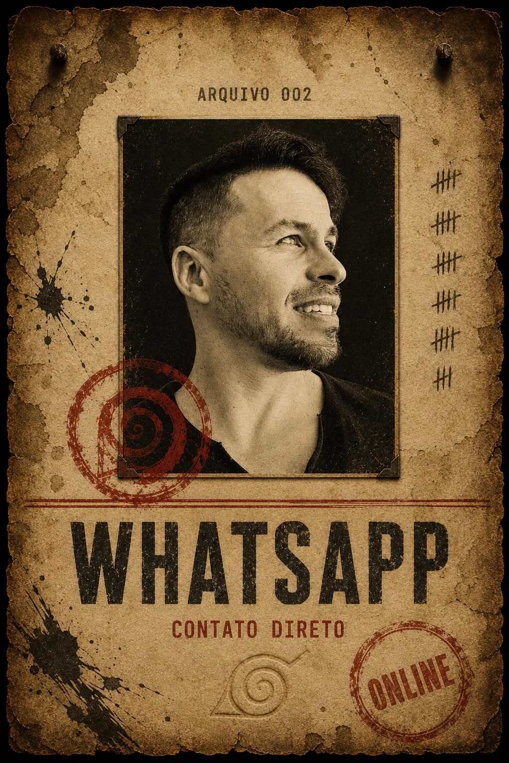 Cartaz de arquivo com o retrato de Mário Castro, carimbado ONLINE